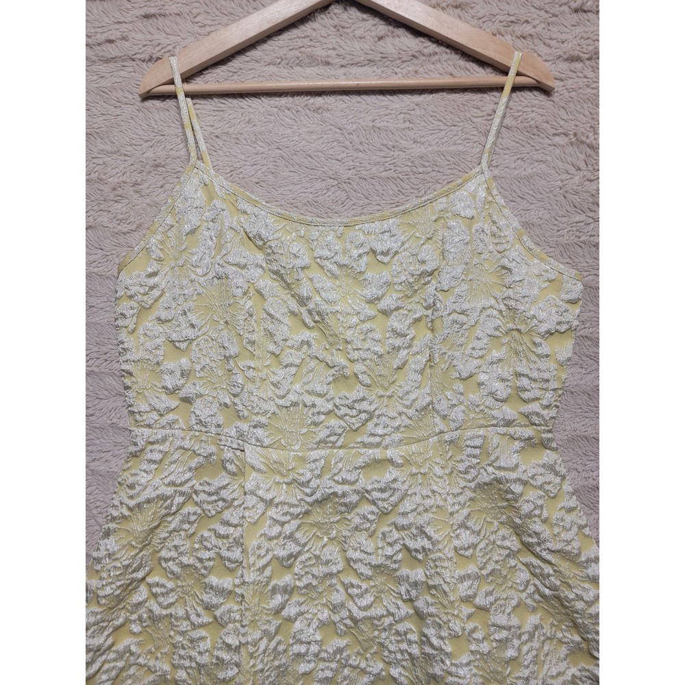 Yellow Floral Jacquard Midi Dress Sleeveless A-Line Spaghetti Strap 1XL - Picture 2 of 4